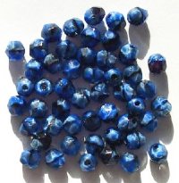50 6mm Faceted Satin Sapphire Tortoise Firepolish Beads